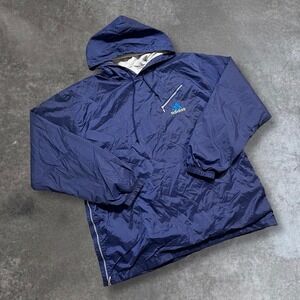 Vintage Adidas Anorak Windbreaker Jacket Mens Large Navy Blue Hooded Pullover